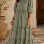 Robe longue ample en broderie anglaise 100 % coton – Taille unique